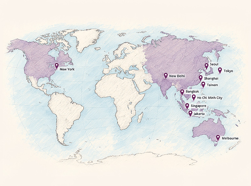 Map of Atlas office and partner locations in Asia